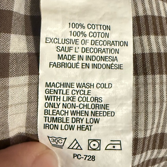 IZOD Women's Beige and Brown Plaid Button Down Shirt - Picture 3 of 5